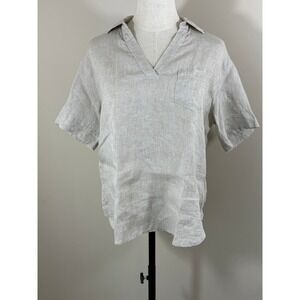Rafaella 100% Linen Blouse Women's MP Beige Short Sleeve Collared Coastal